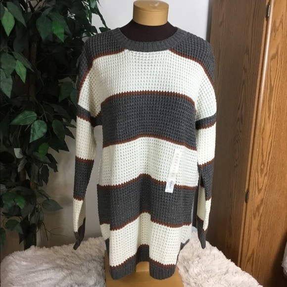 SO XXL cream brown gray pullover sweater with rounded hem - Picture 1 of 14